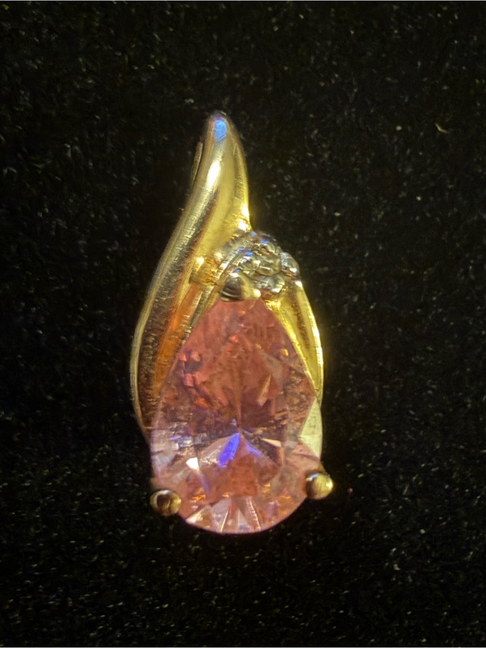 14K Gold Teardrop Pink Topaz Pendant with genuine diamond in the setting. - Picture 2 of 8